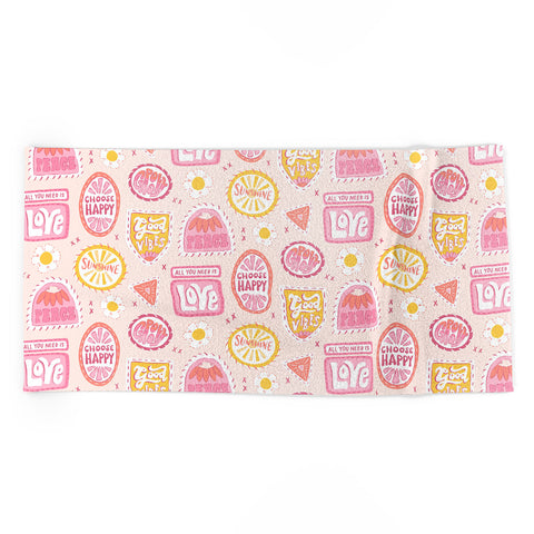 KrissyMast Groovy 70s Quote Patches Beach Towel