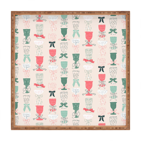 KrissyMast Holiday Bow Cocktails Square Tray