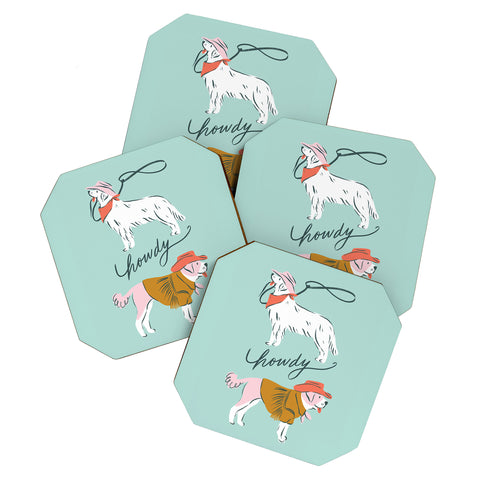KrissyMast Howdy Western Cowboy Dogs Coaster Set