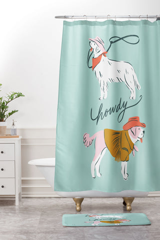 KrissyMast Howdy Western Cowboy Dogs Shower Curtain And Mat