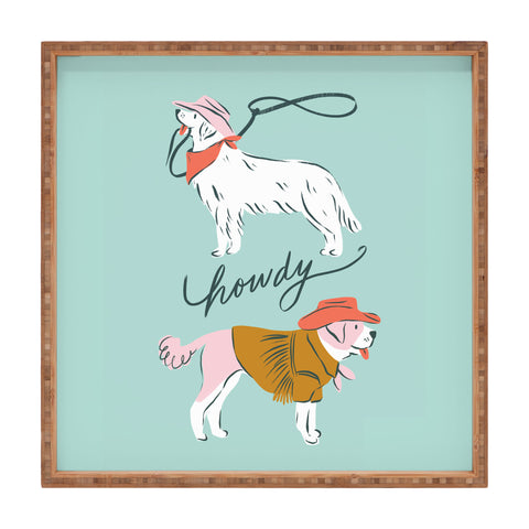 KrissyMast Howdy Western Cowboy Dogs Square Tray