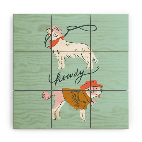 KrissyMast Howdy Western Cowboy Dogs Wood Wall Mural