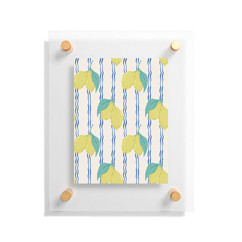 KrissyMast Lemons with Wavy Stripe Floating Acrylic Print
