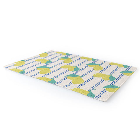 KrissyMast Lemons with Wavy Stripe Area Rug