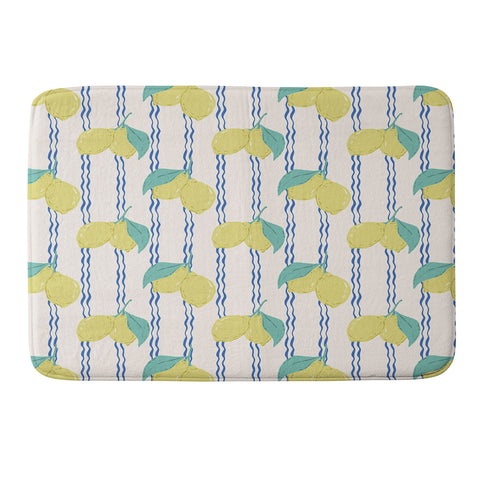 KrissyMast Lemons with Wavy Stripe Memory Foam Bath Mat