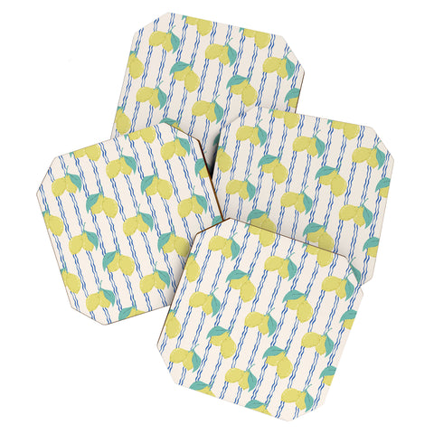 KrissyMast Lemons with Wavy Stripe Coaster Set