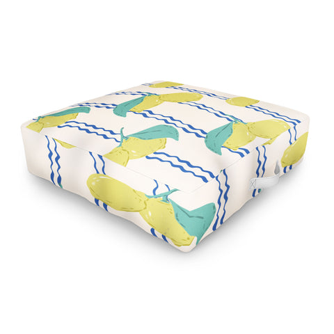 KrissyMast Lemons with Wavy Stripe Outdoor Floor Cushion