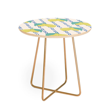 KrissyMast Lemons with Wavy Stripe Round Side Table