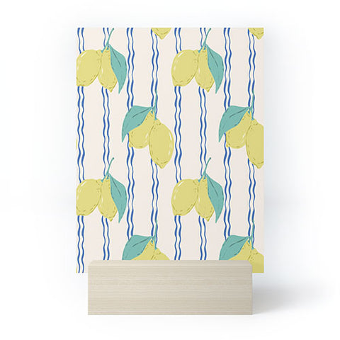 KrissyMast Lemons with Wavy Stripe Mini Art Print