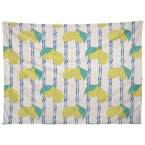 KrissyMast Lemons with Wavy Stripe Tapestry