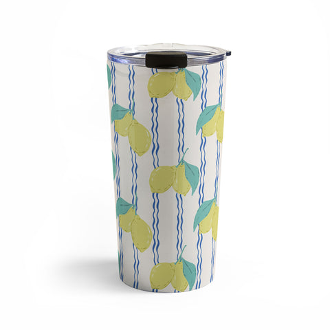 KrissyMast Lemons with Wavy Stripe Travel Mug