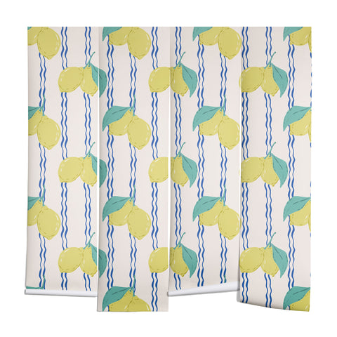 KrissyMast Lemons with Wavy Stripe Wall Mural