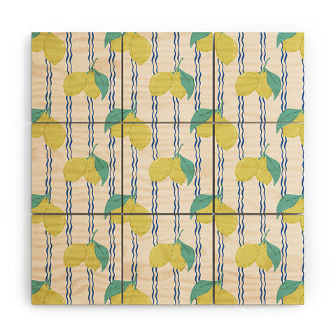 KrissyMast Lemons with Wavy Stripe Wood Wall Mural