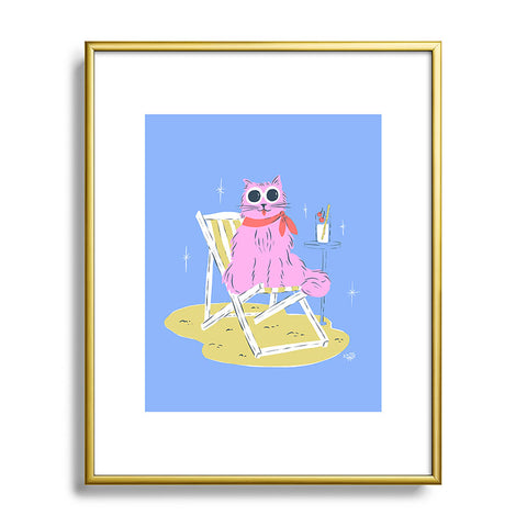 KrissyMast Pink Summer Cat Metal Framed Art Print