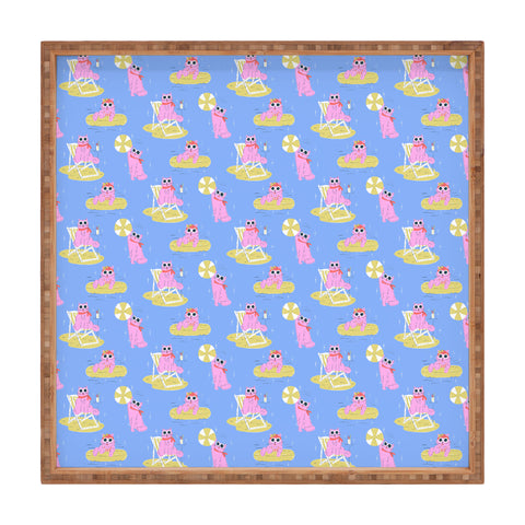 KrissyMast Pink Summer Cat Square Tray