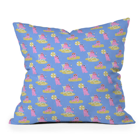 KrissyMast Pink Summer Cat Outdoor Throw Pillow