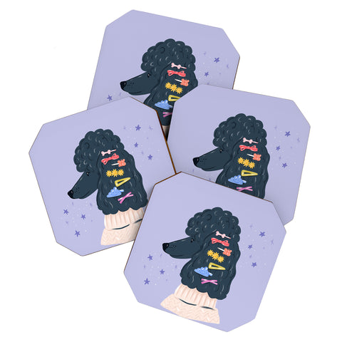 KrissyMast Poodle with Rainbow Barrettes Coaster Set