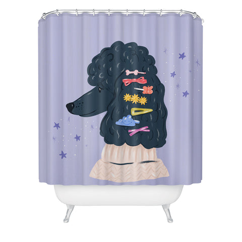 KrissyMast Poodle with Rainbow Barrettes Shower Curtain