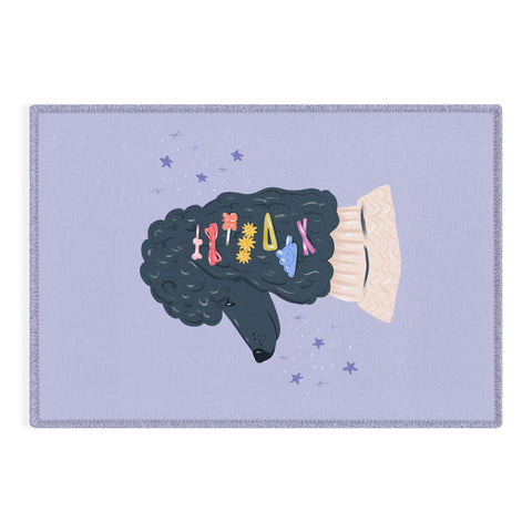 KrissyMast Poodle with Rainbow Barrettes Outdoor Rug