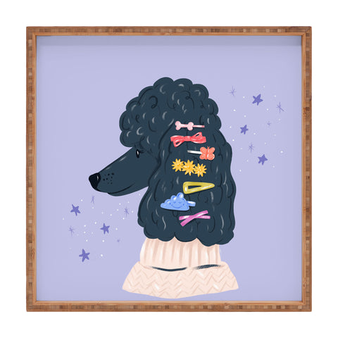 KrissyMast Poodle with Rainbow Barrettes Square Tray