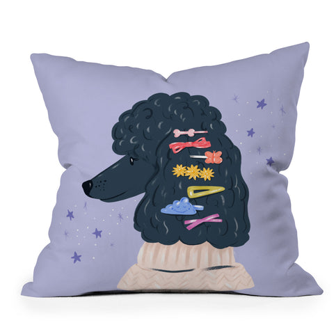 KrissyMast Poodle with Rainbow Barrettes Throw Pillow