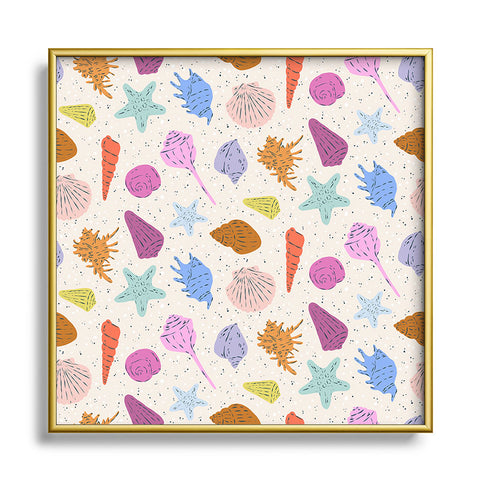 KrissyMast Rainbow Seashells Square Metal Framed Art Print