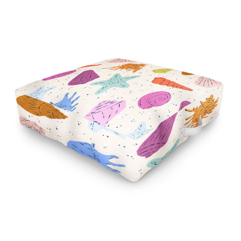 KrissyMast Rainbow Seashells Outdoor Floor Cushion