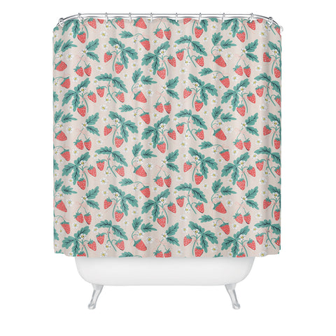 KrissyMast Strawberries with Flowers Shower Curtain
