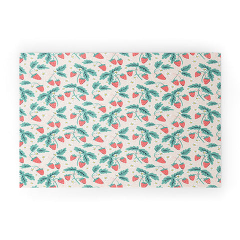 KrissyMast Strawberries with Flowers Welcome Mat