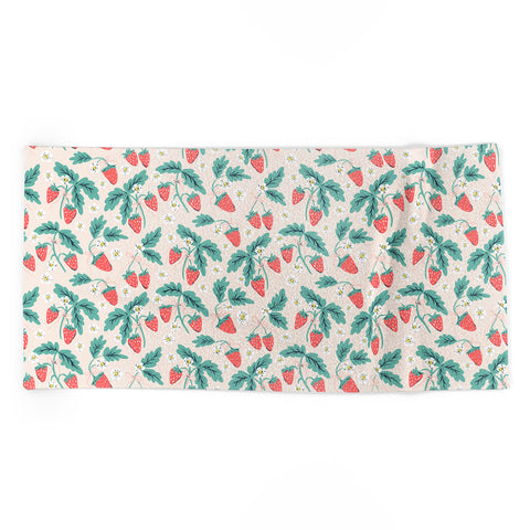KrissyMast Strawberries with Flowers Beach Towel