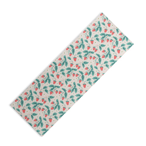 KrissyMast Strawberries with Flowers Yoga Mat