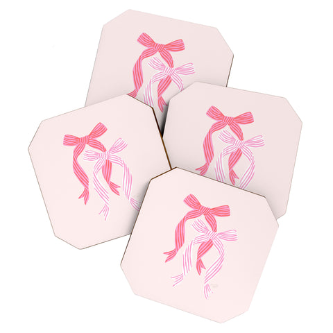 KrissyMast Striped Bows in Pinks Coaster Set