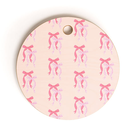 KrissyMast Striped Bows in Pinks Cutting Board Round