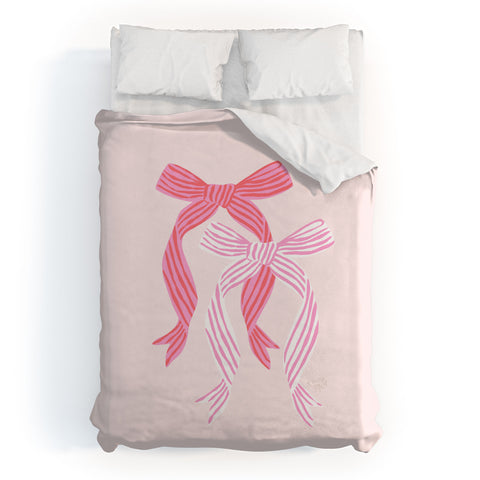 KrissyMast Striped Bows in Pinks Duvet Cover