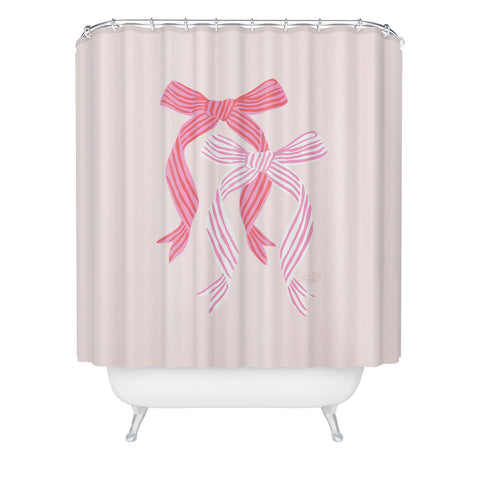 KrissyMast Striped Bows in Pinks Shower Curtain