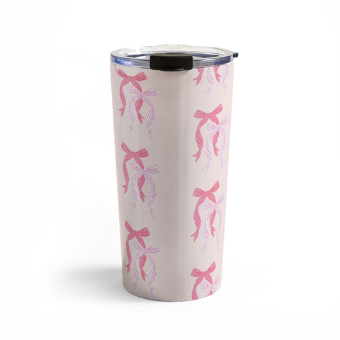 KrissyMast Striped Bows in Pinks Travel Mug