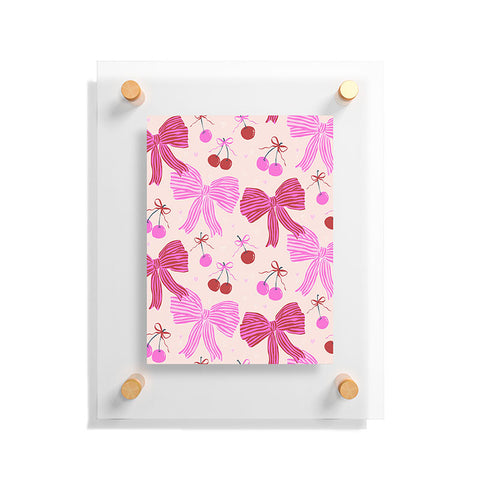 KrissyMast Striped Bows with Cherries Floating Acrylic Print