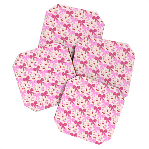 KrissyMast Striped Bows with Cherries Coaster Set