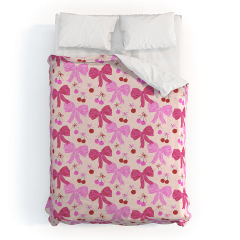 KrissyMast Striped Bows with Cherries Duvet Cover