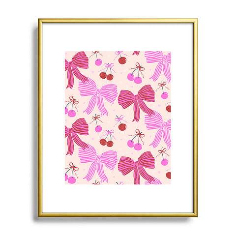 KrissyMast Striped Bows with Cherries Metal Framed Art Print