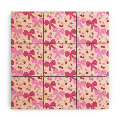 KrissyMast Striped Bows with Cherries Wood Wall Mural