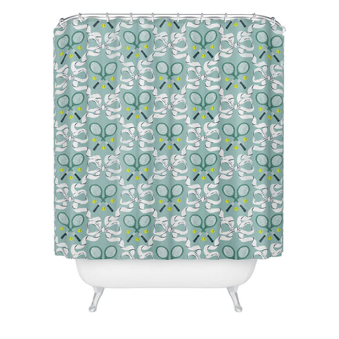 KrissyMast Tennis Trellis Bows in Teal Shower Curtain