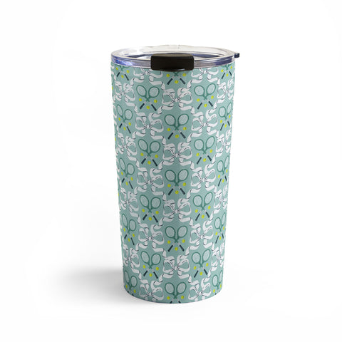 KrissyMast Tennis Trellis Bows in Teal Travel Mug