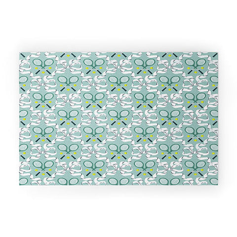 KrissyMast Tennis Trellis Bows in Teal Welcome Mat