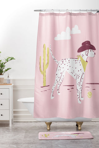 KrissyMast Wild West Dalmatian in Cowboy Shower Curtain And Mat