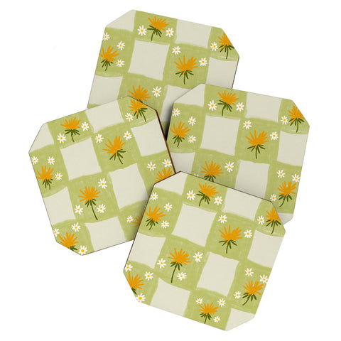 Lane and Lucia Dandelion Checkerboard Coaster Set