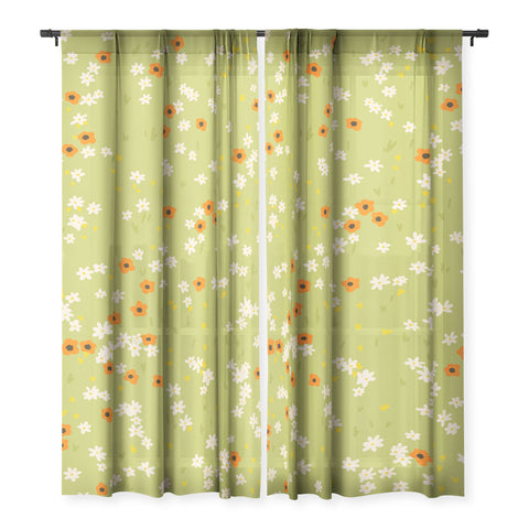 Lane and Lucia Orange Poppies and Wildflowers Sheer Non Repeat