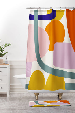 Lane and Lucia Rainbow Collage Shower Curtain And Mat