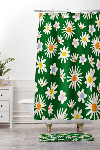 Lane and Lucia Rainbow Vintage Daisies Shower Curtain And Mat
