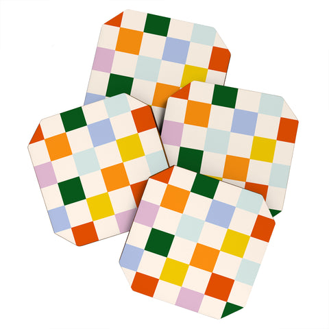 Lane and Lucia Retro Rainbow Checkerboard Coaster Set